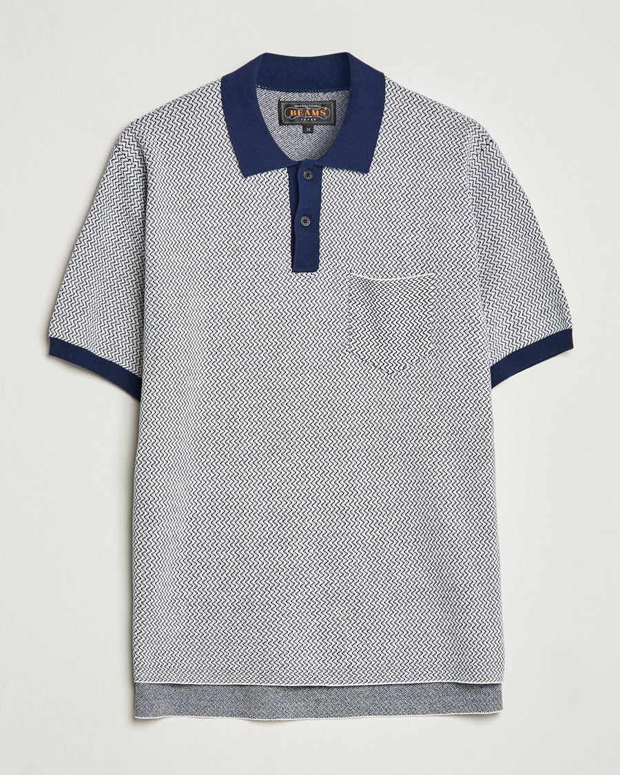 Hombres | Polos | BEAMS PLUS | Two-Tone Jacquard Polo Navy
