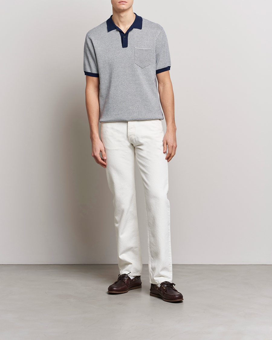 Hombres | Polos | BEAMS PLUS | Two-Tone Jacquard Polo Navy