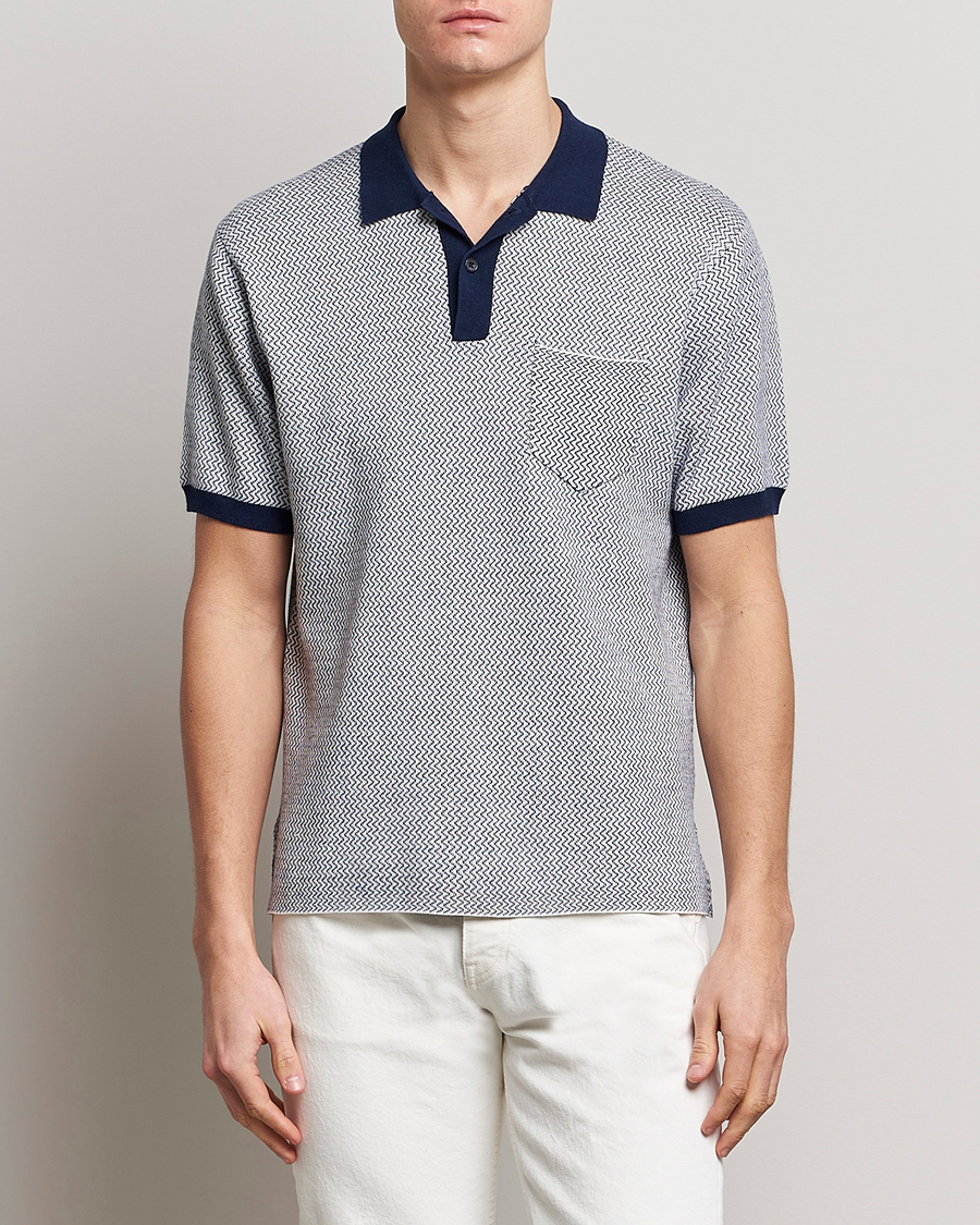 Hombres | Polos | BEAMS PLUS | Two-Tone Jacquard Polo Navy