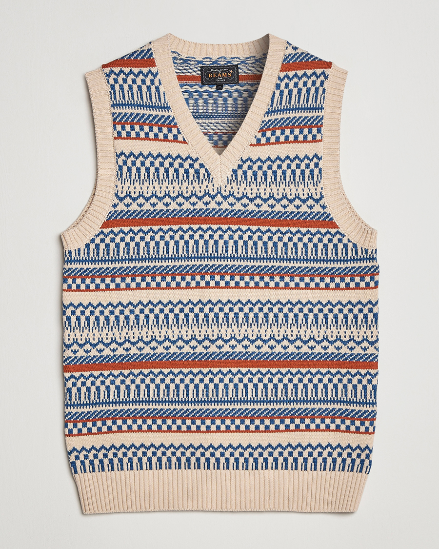 Hombres | Jerséis y prendas de punto | BEAMS PLUS | Knit Fairisle Vest Natural