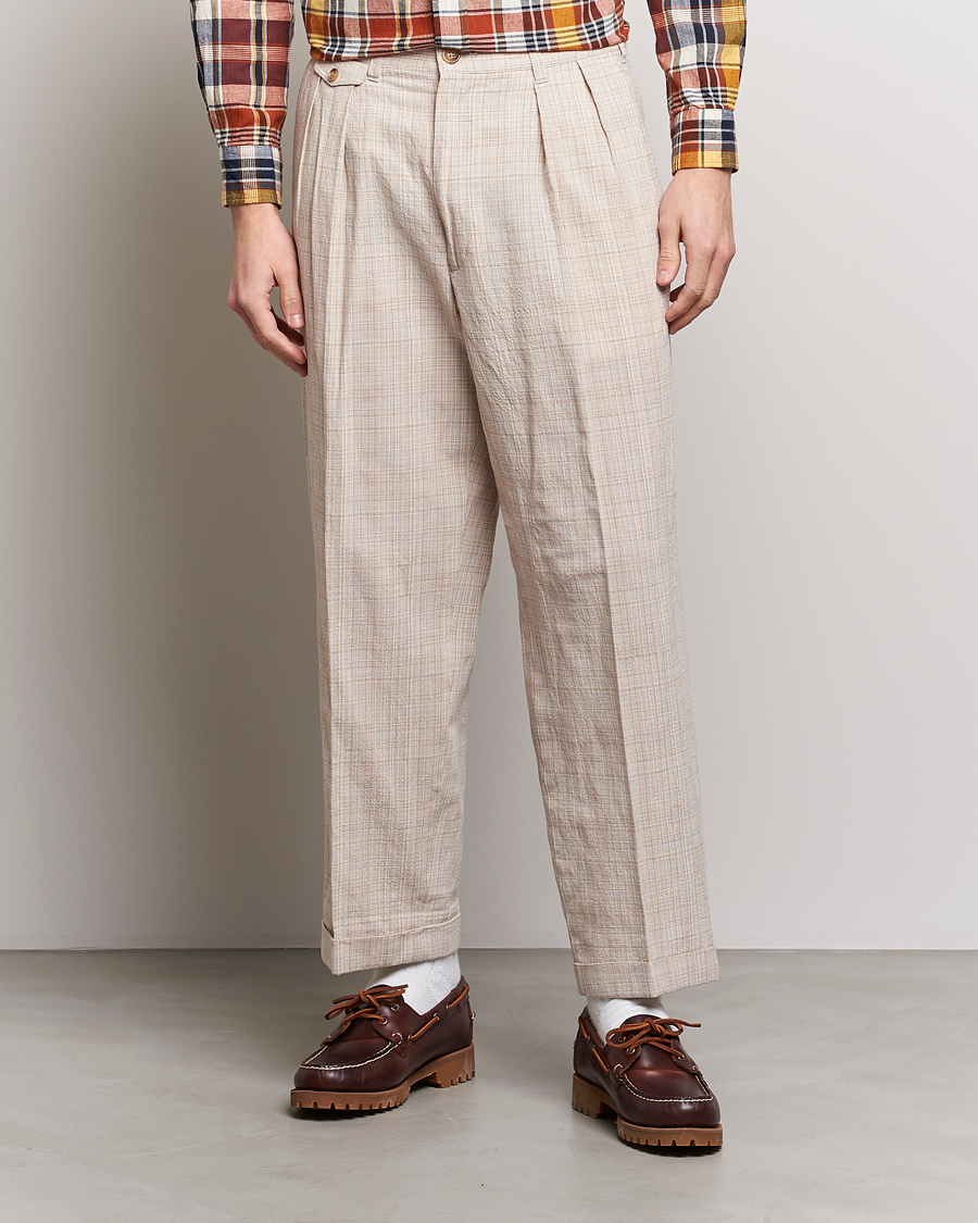 Hombres | Pantalones | BEAMS PLUS | Cotton/Linen Comfort Trousers Natural