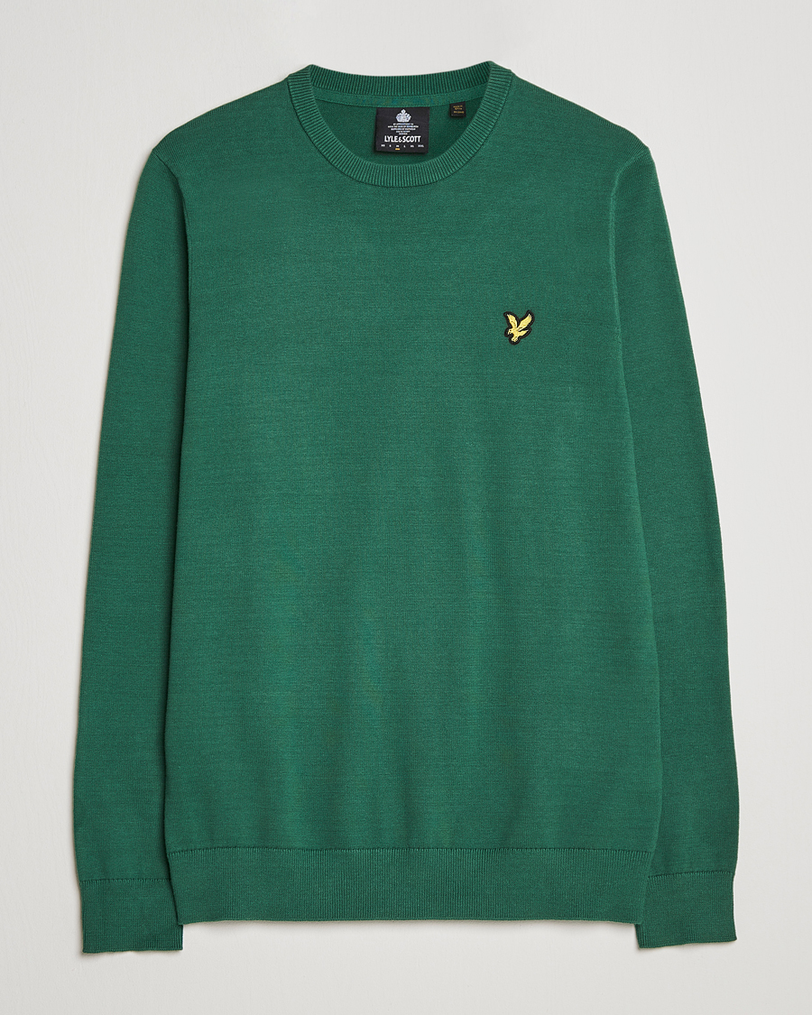Hombres | Jerséis y prendas de punto | Lyle & Scott | Crew Neck Cotton Sweater English Green