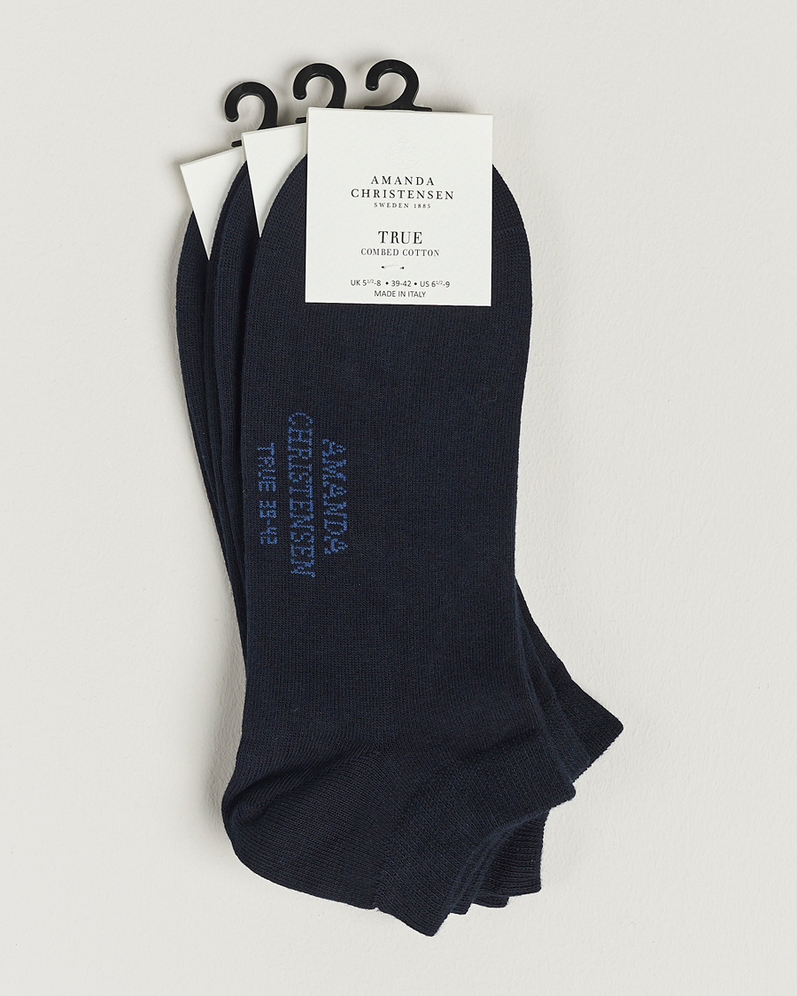 Hombres | Ropa interior y calcetines | Amanda Christensen | 3-Pack True Cotton Sneaker Socks Dark Navy