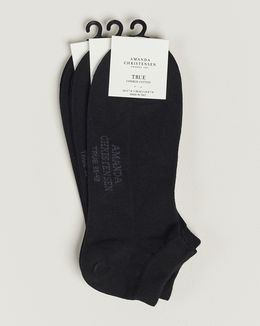 Hombres | Ropa interior y calcetines | Amanda Christensen | 3-Pack True Cotton Sneaker Socks Black