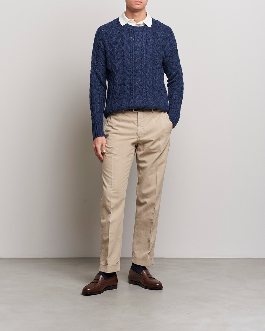 Hombres | Jerséis y prendas de punto | Polo Ralph Lauren | Knitted Fishermen Sweater Mid Blue Heather