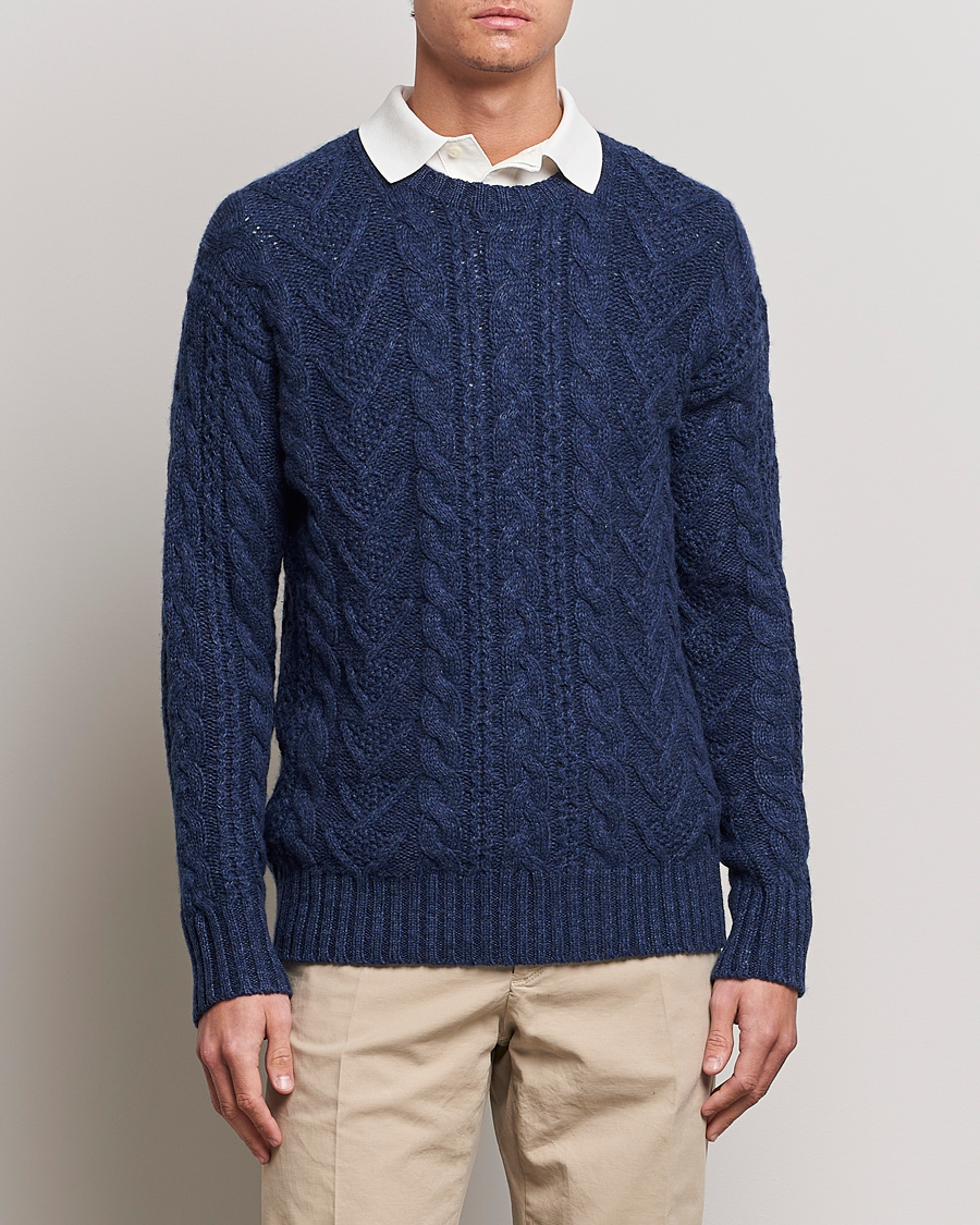 Hombres | Jerséis y prendas de punto | Polo Ralph Lauren | Knitted Fishermen Sweater Mid Blue Heather