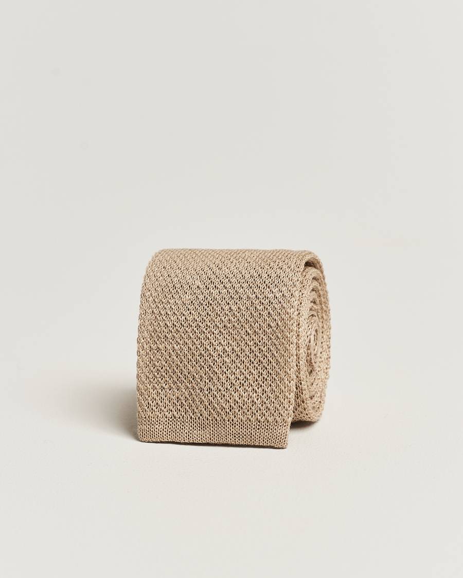 Hombres | Polo Ralph Lauren Linen Knitted Tie Tan | Polo Ralph Lauren | Linen Knitted Tie Tan