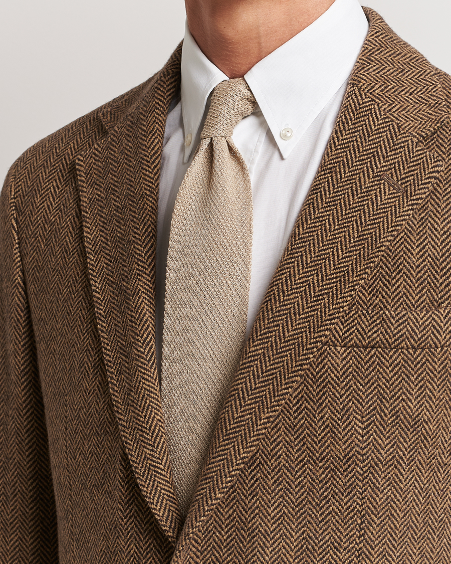 Hombres | Polo Ralph Lauren Linen Knitted Tie Tan | Polo Ralph Lauren | Linen Knitted Tie Tan