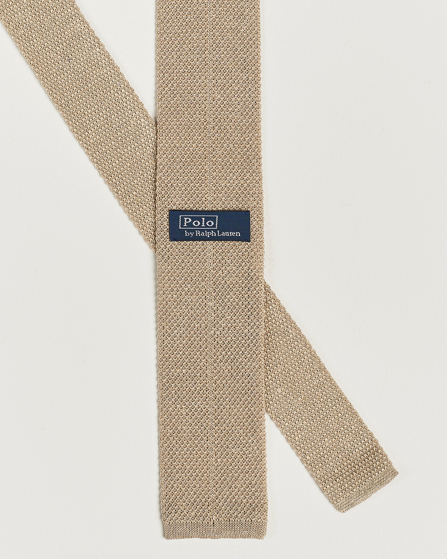 Hombres | Polo Ralph Lauren Linen Knitted Tie Tan | Polo Ralph Lauren | Linen Knitted Tie Tan