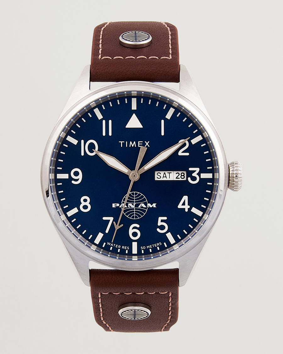 Hombres | Timex Pan Am Waterbury Chronograph 42mm Blue Dial | Timex | Pan Am Waterbury Chronograph 42mm Blue Dial