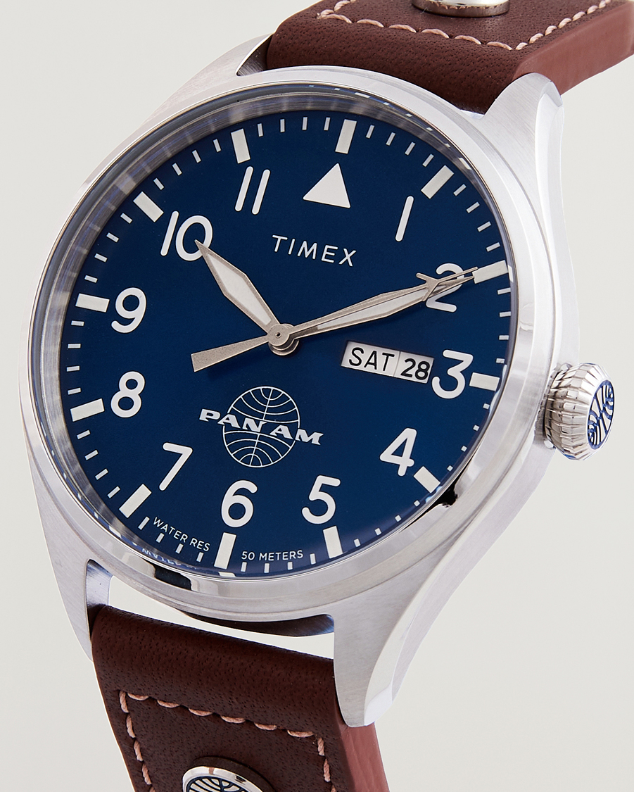 Hombres | Timex Pan Am Waterbury Chronograph 42mm Blue Dial | Timex | Pan Am Waterbury Chronograph 42mm Blue Dial