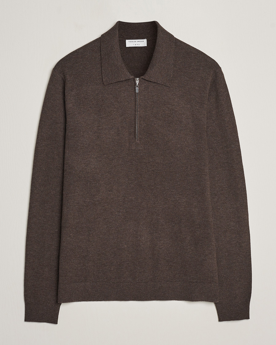 Hombres | Jerséis y prendas de punto | Tiger of Sweden | Orbit Half Zip Merino Coffee