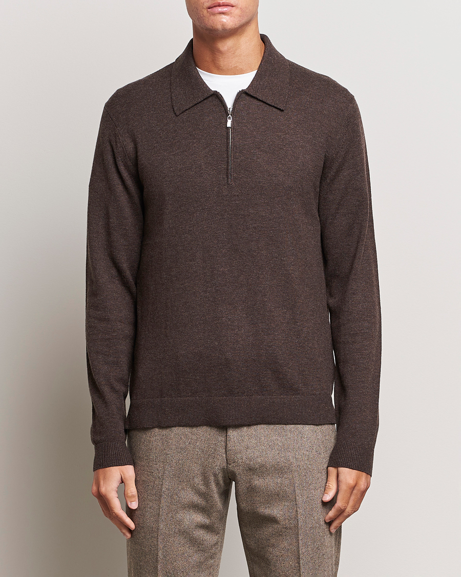 Hombres | Jerséis y prendas de punto | Tiger of Sweden | Orbit Half Zip Merino Coffee