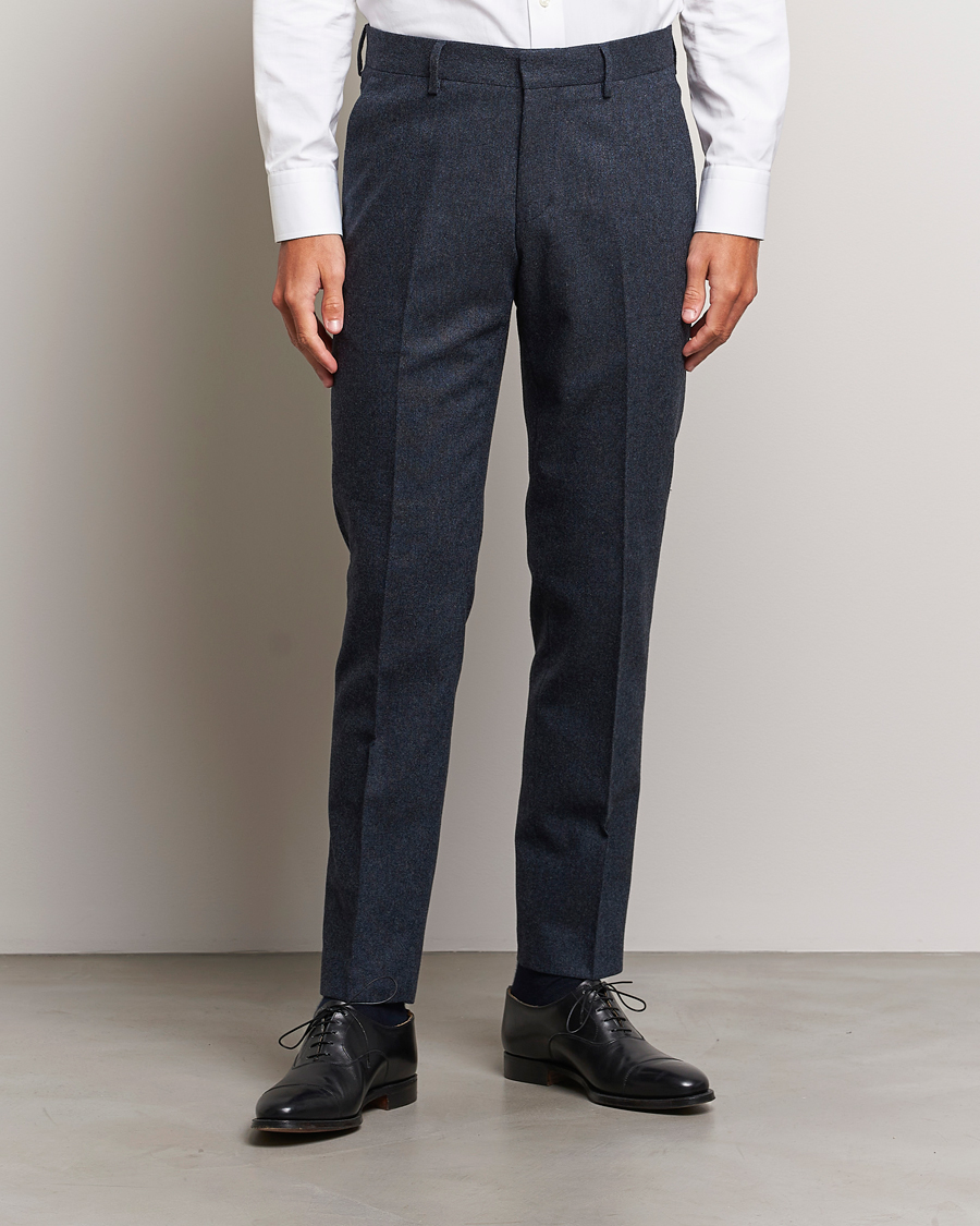 Hombres | Pantalones | Tiger of Sweden | Tenutas Brushed Wool Trousers Midnight Blue