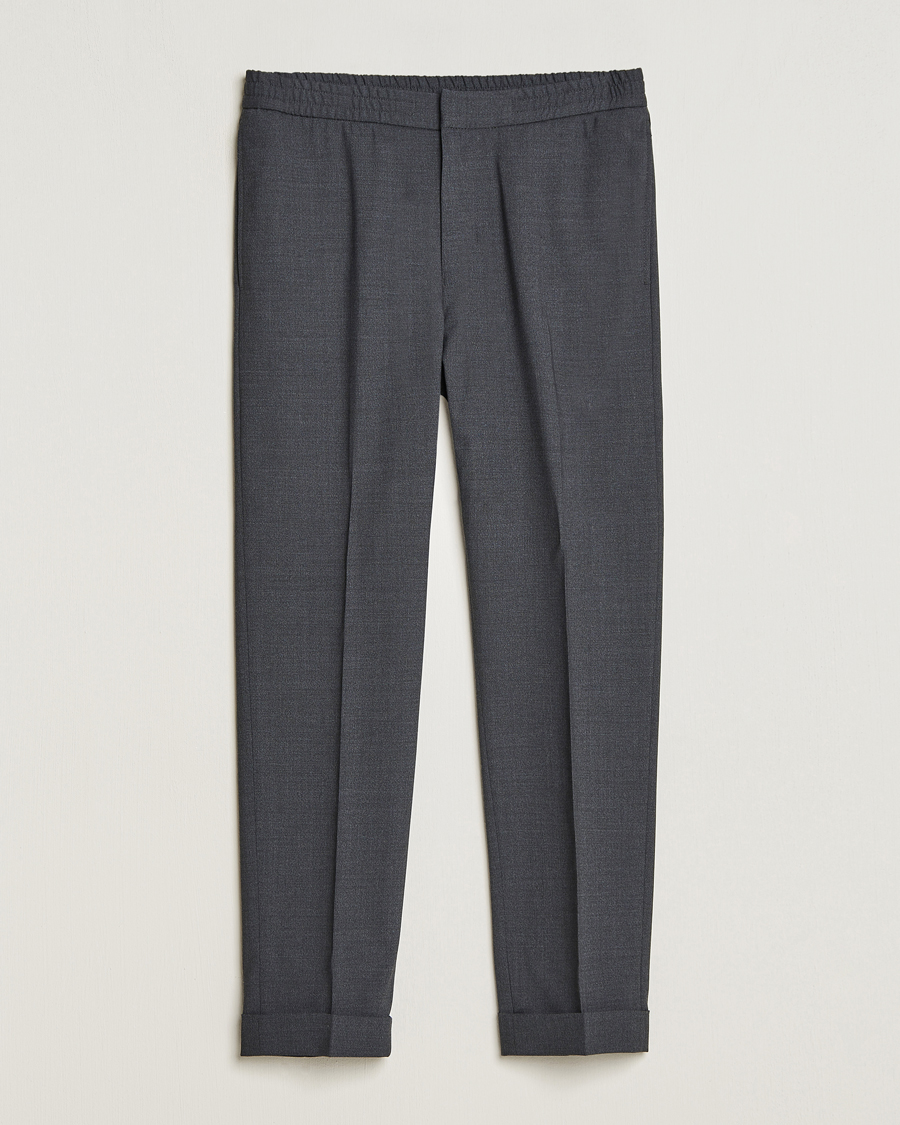 Hombres | Pantalones | Tiger of Sweden | Taven Drawstring Wool Trousers Dark Grey Melange