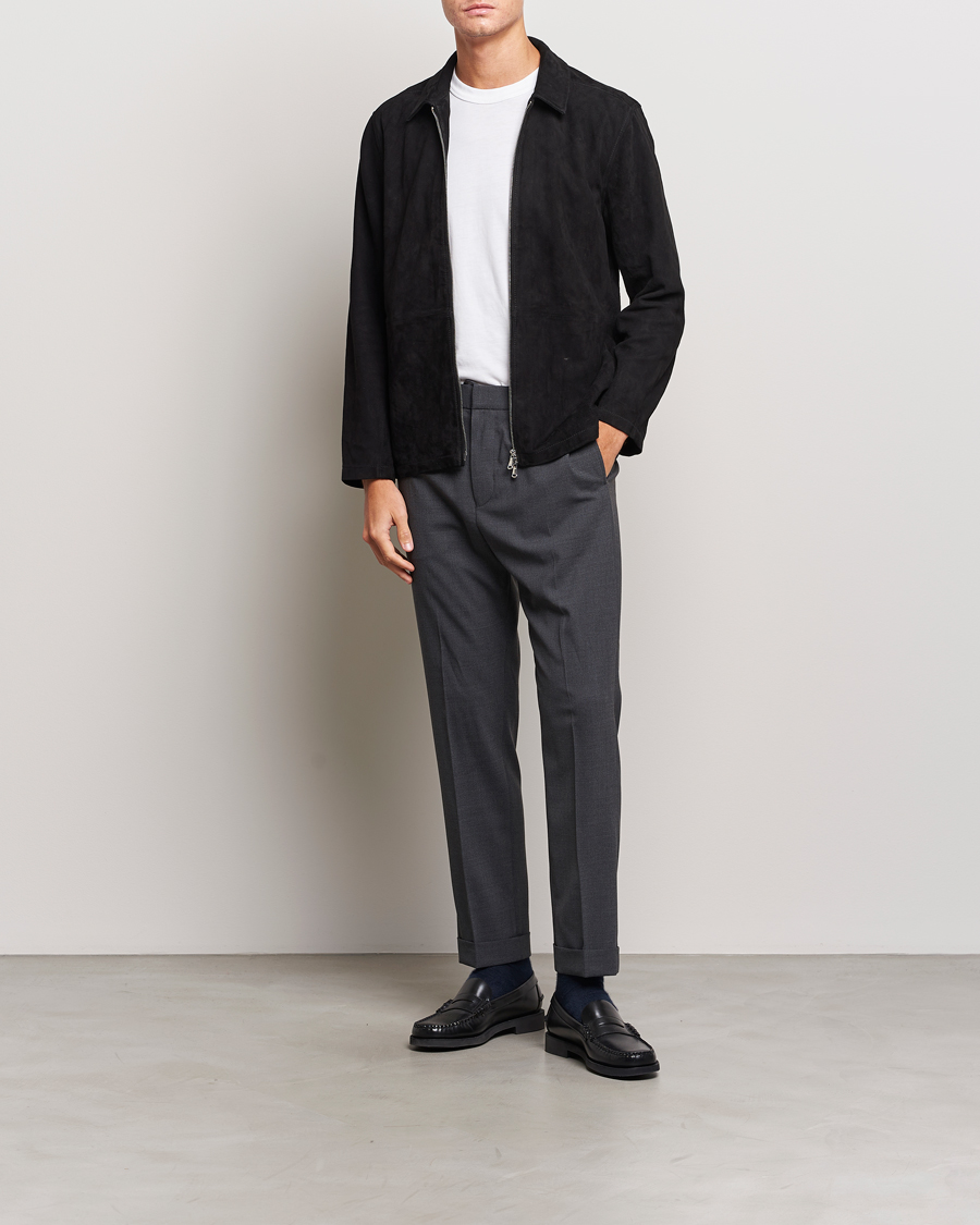 Hombres | Pantalones | Tiger of Sweden | Taven Drawstring Wool Trousers Dark Grey Melange