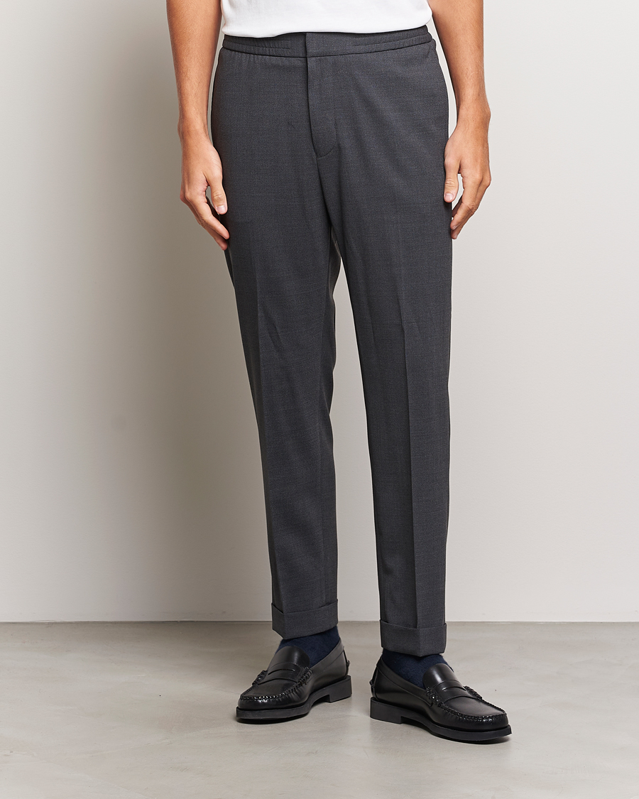 Hombres | Pantalones | Tiger of Sweden | Taven Drawstring Wool Trousers Dark Grey Melange