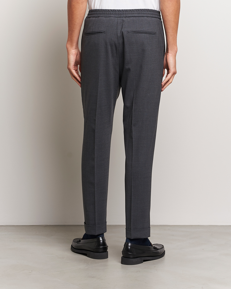 Hombres | Pantalones | Tiger of Sweden | Taven Drawstring Wool Trousers Dark Grey Melange