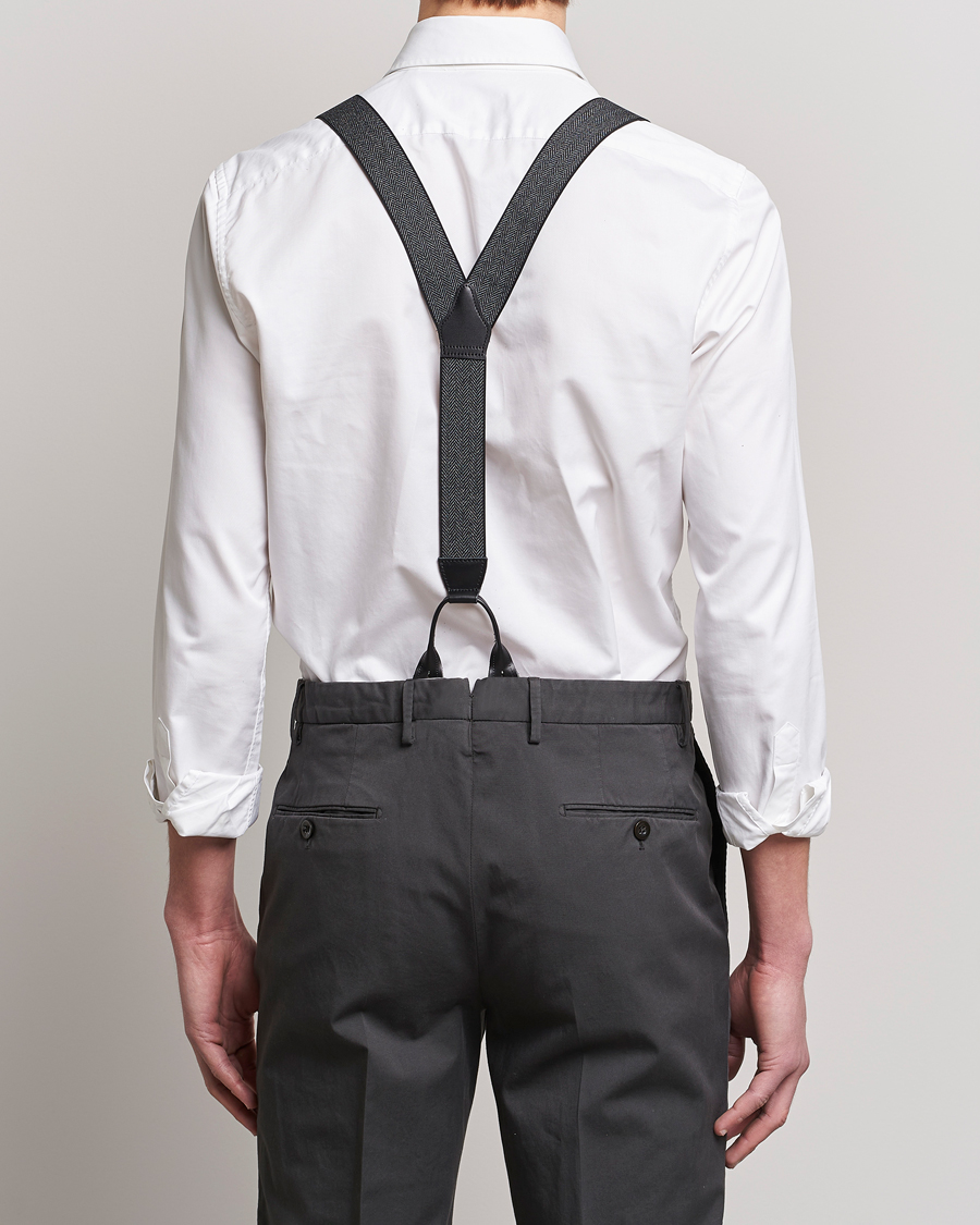 Hombres | Albert Thurston Elastic Herringbone Braces 35mm Grey | Albert Thurston | Elastic Herringbone Braces 35mm Grey