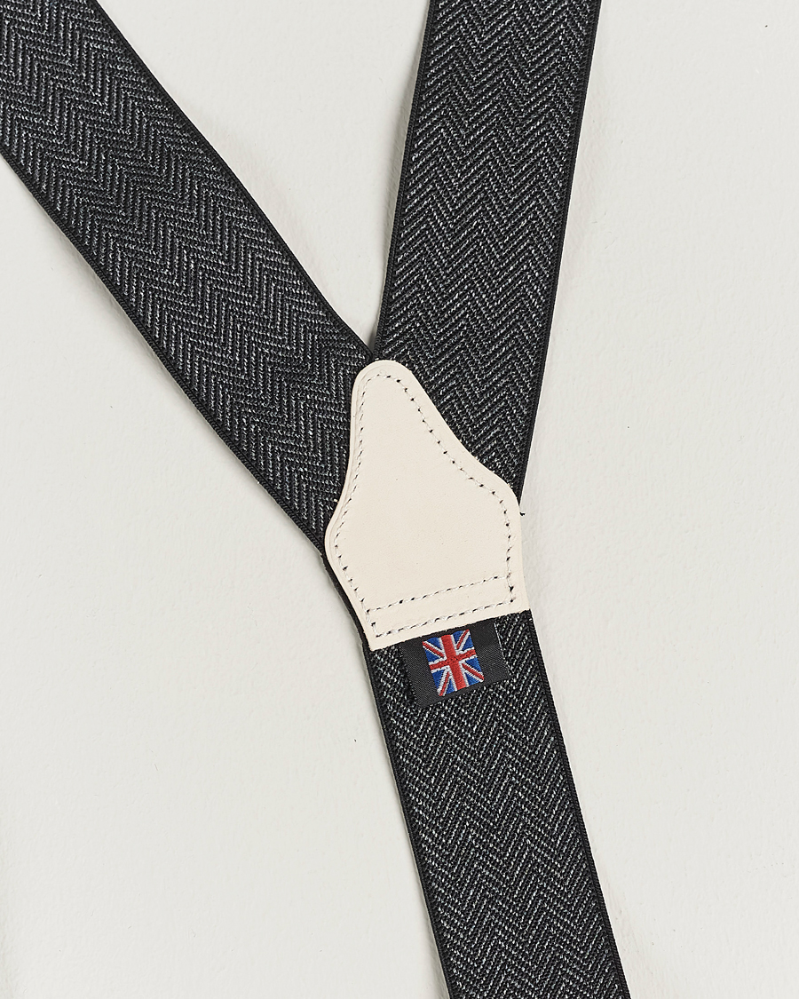 Hombres | Albert Thurston Elastic Herringbone Braces 35mm Grey | Albert Thurston | Elastic Herringbone Braces 35mm Grey