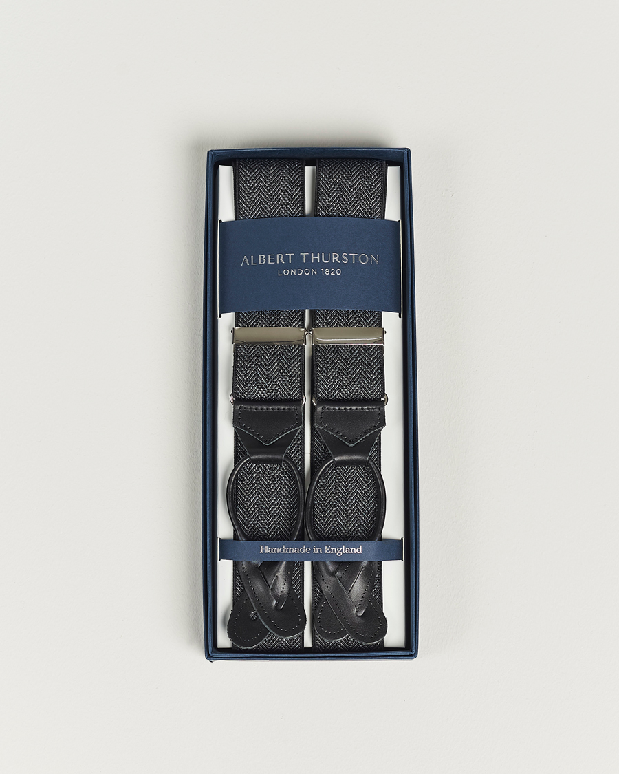 Hombres | Albert Thurston Elastic Herringbone Braces 35mm Grey | Albert Thurston | Elastic Herringbone Braces 35mm Grey
