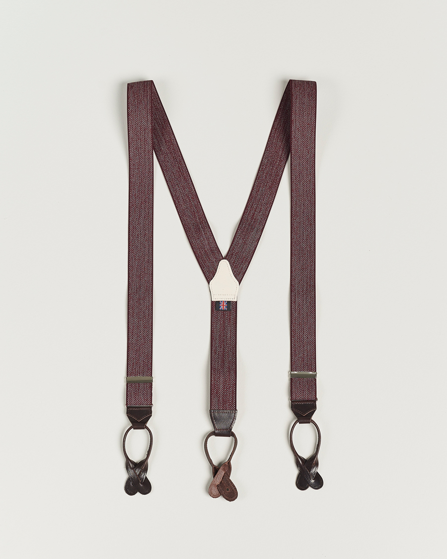 Hombres | Albert Thurston Elastic Herringbone Braces 35mm Wine | Albert Thurston | Elastic Herringbone Braces 35mm Wine