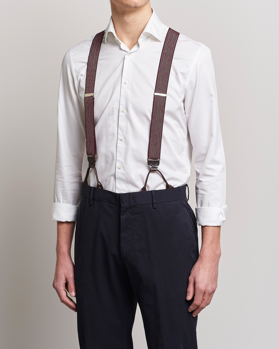 Hombres | Albert Thurston Elastic Herringbone Braces 35mm Wine | Albert Thurston | Elastic Herringbone Braces 35mm Wine