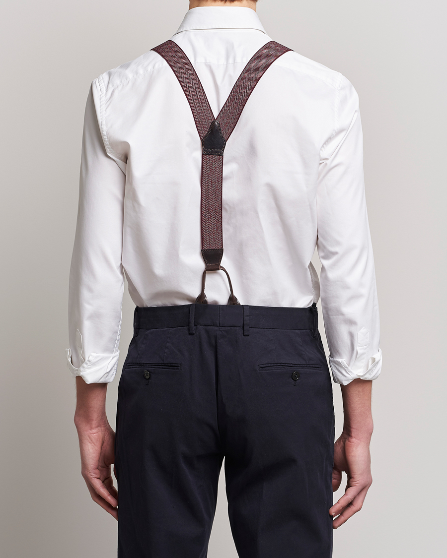 Hombres | Albert Thurston Elastic Herringbone Braces 35mm Wine | Albert Thurston | Elastic Herringbone Braces 35mm Wine