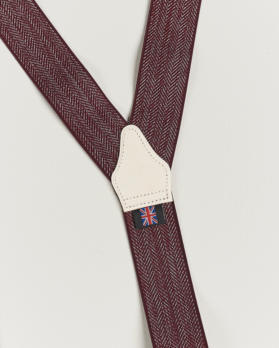 Hombres | Albert Thurston Elastic Herringbone Braces 35mm Wine | Albert Thurston | Elastic Herringbone Braces 35mm Wine