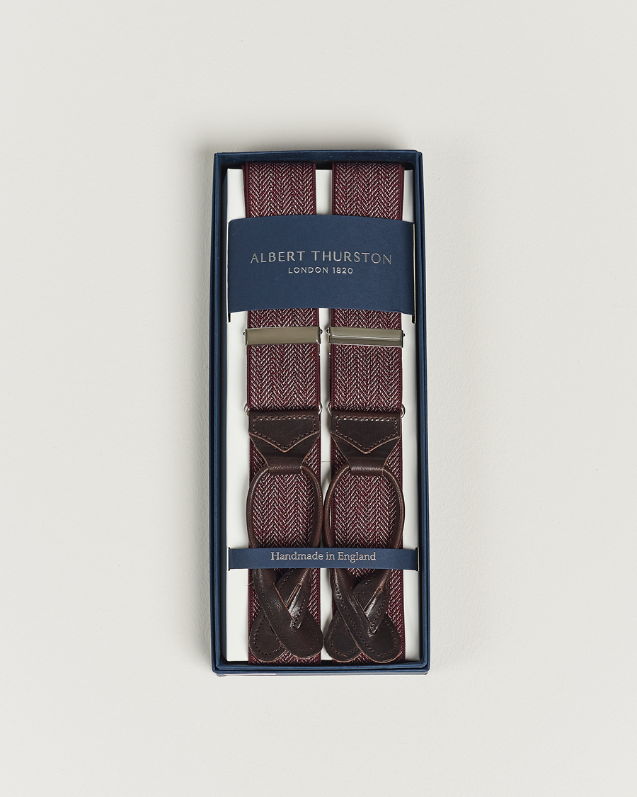 Hombres | Albert Thurston Elastic Herringbone Braces 35mm Wine | Albert Thurston | Elastic Herringbone Braces 35mm Wine