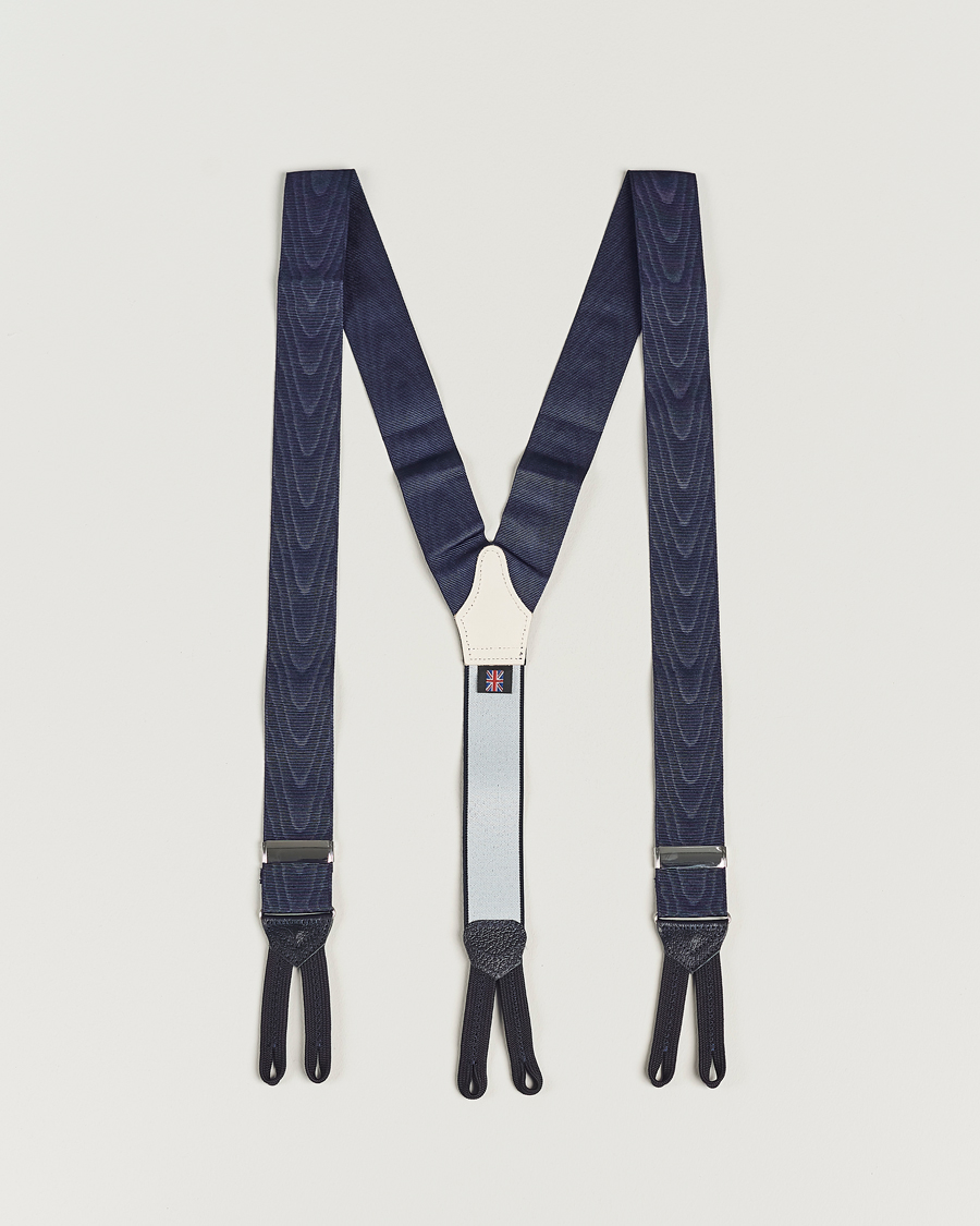 Hombres | Albert Thurston Moiré Braces 40mm Navy | Albert Thurston | Moiré Braces 40mm Navy