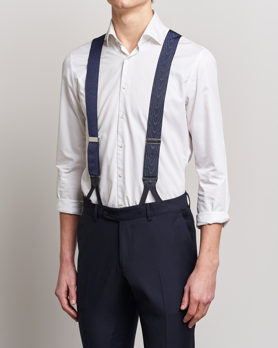Hombres | Albert Thurston Moiré Braces 40mm Navy | Albert Thurston | Moiré Braces 40mm Navy