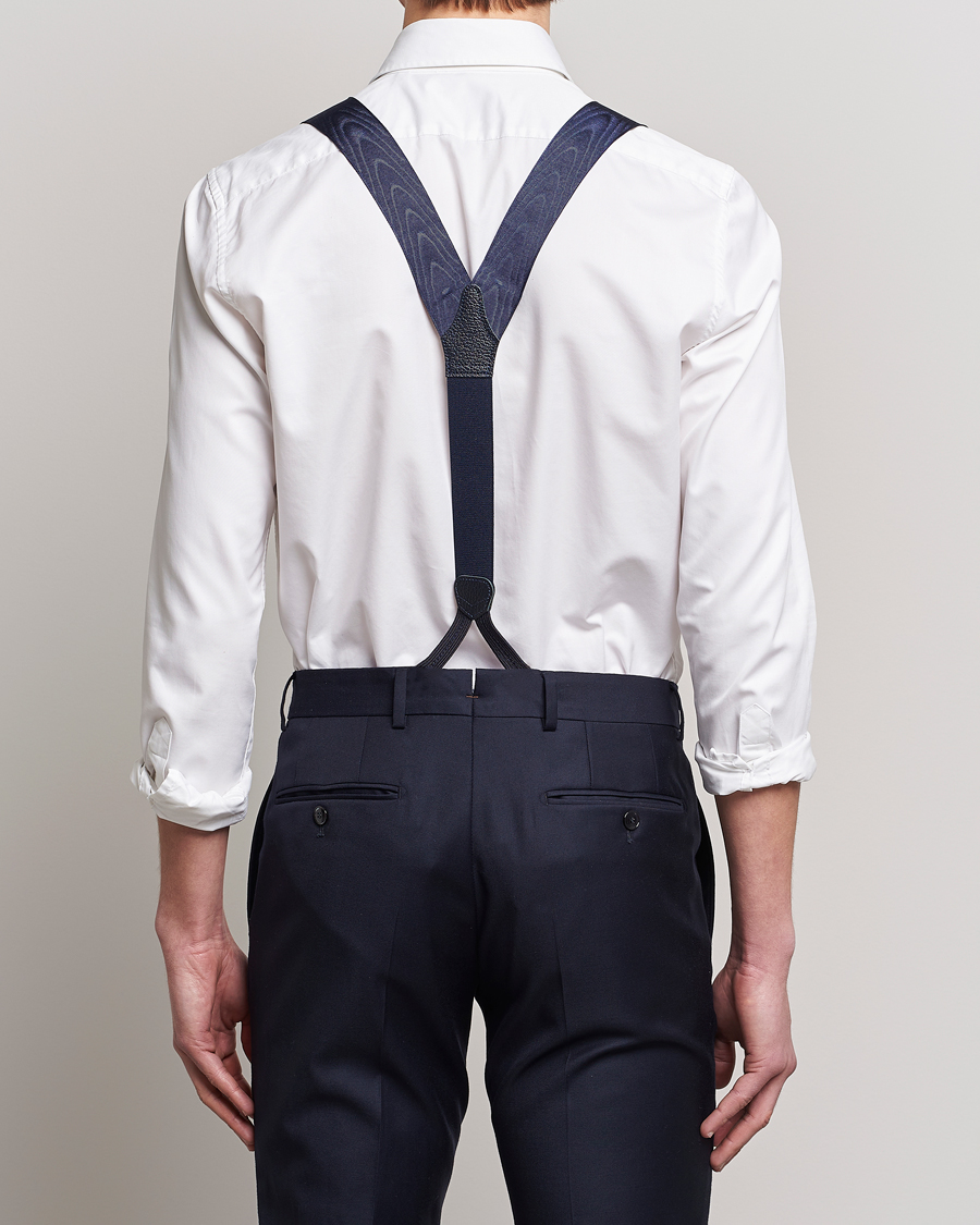 Hombres | Albert Thurston Moiré Braces 40mm Navy | Albert Thurston | Moiré Braces 40mm Navy