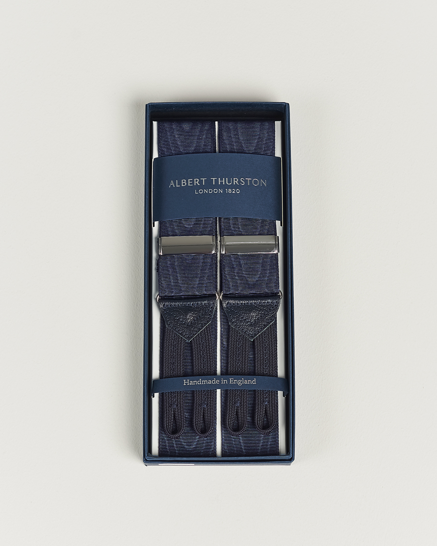 Hombres | Albert Thurston Moiré Braces 40mm Navy | Albert Thurston | Moiré Braces 40mm Navy