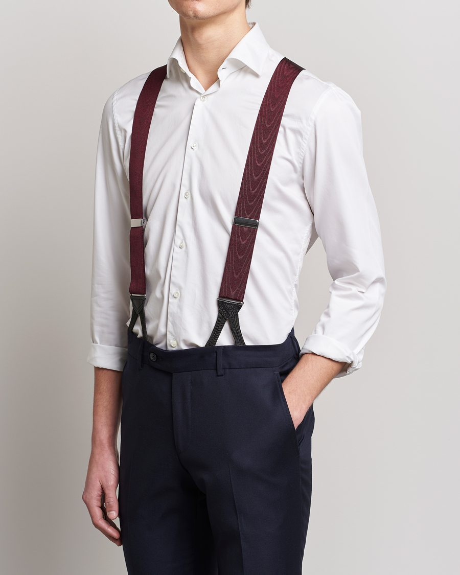 Hombres | Albert Thurston Moiré Braces 40mm Wine | Albert Thurston | Moiré Braces 40mm Wine