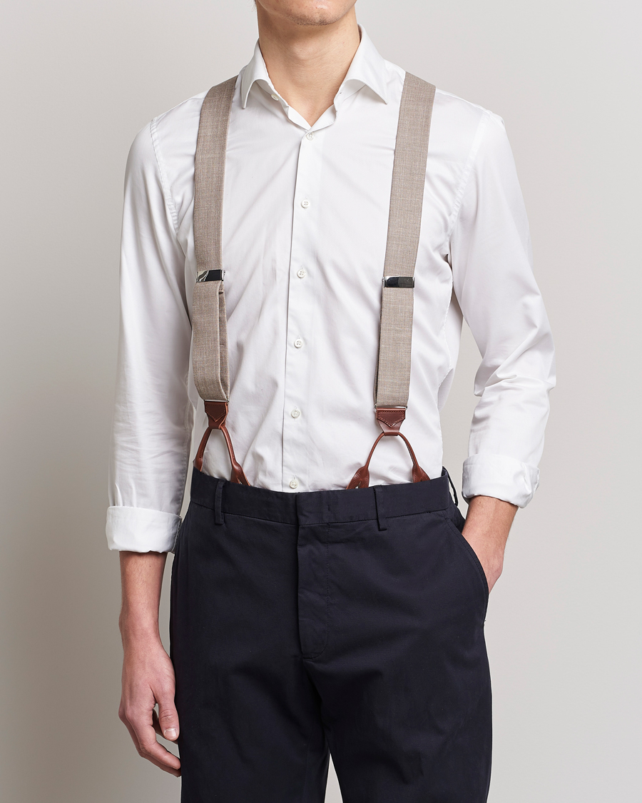 Hombres | Albert Thurston Linen Braces Beige | Albert Thurston | Linen Braces Beige