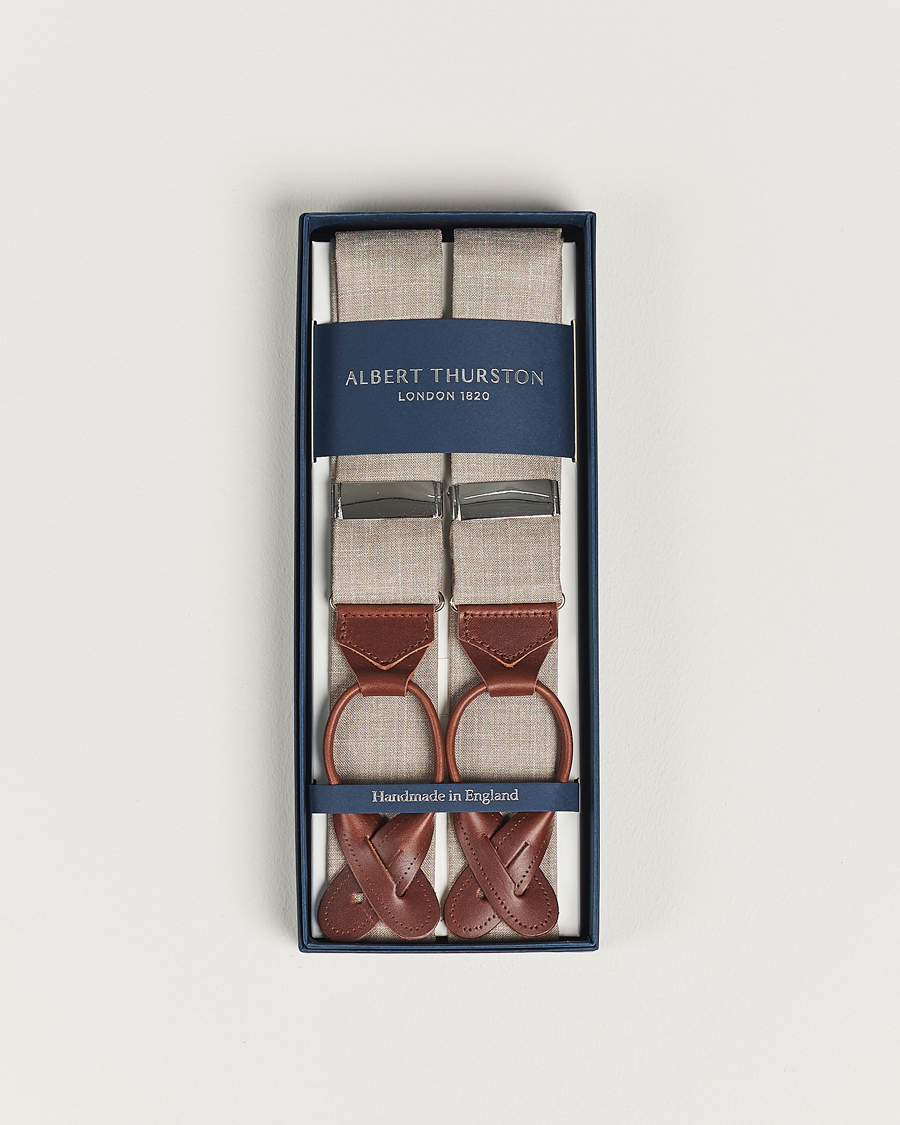 Hombres | Albert Thurston Linen Braces Beige | Albert Thurston | Linen Braces Beige