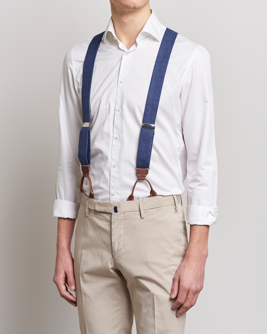 Hombres | Stylesegment formal | Albert Thurston | Linen Braces Blue