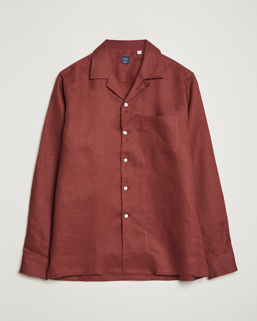 Hombres | Camisas | Beams F | Relaxed Linen Shirt Brick