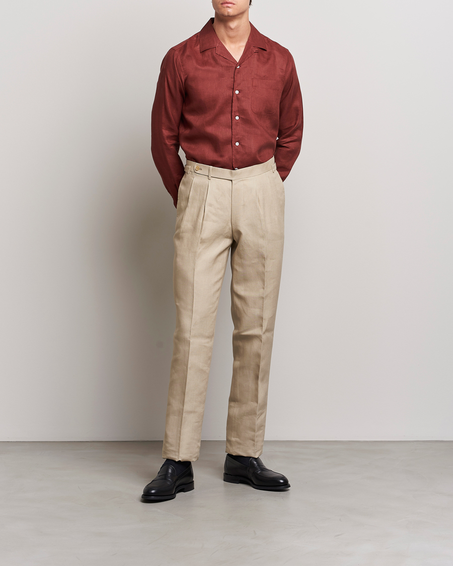 Hombres | Camisas | Beams F | Relaxed Linen Shirt Brick