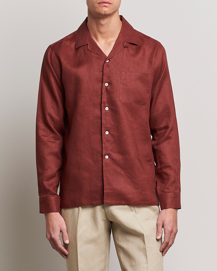 Hombres | Camisas | Beams F | Relaxed Linen Shirt Brick