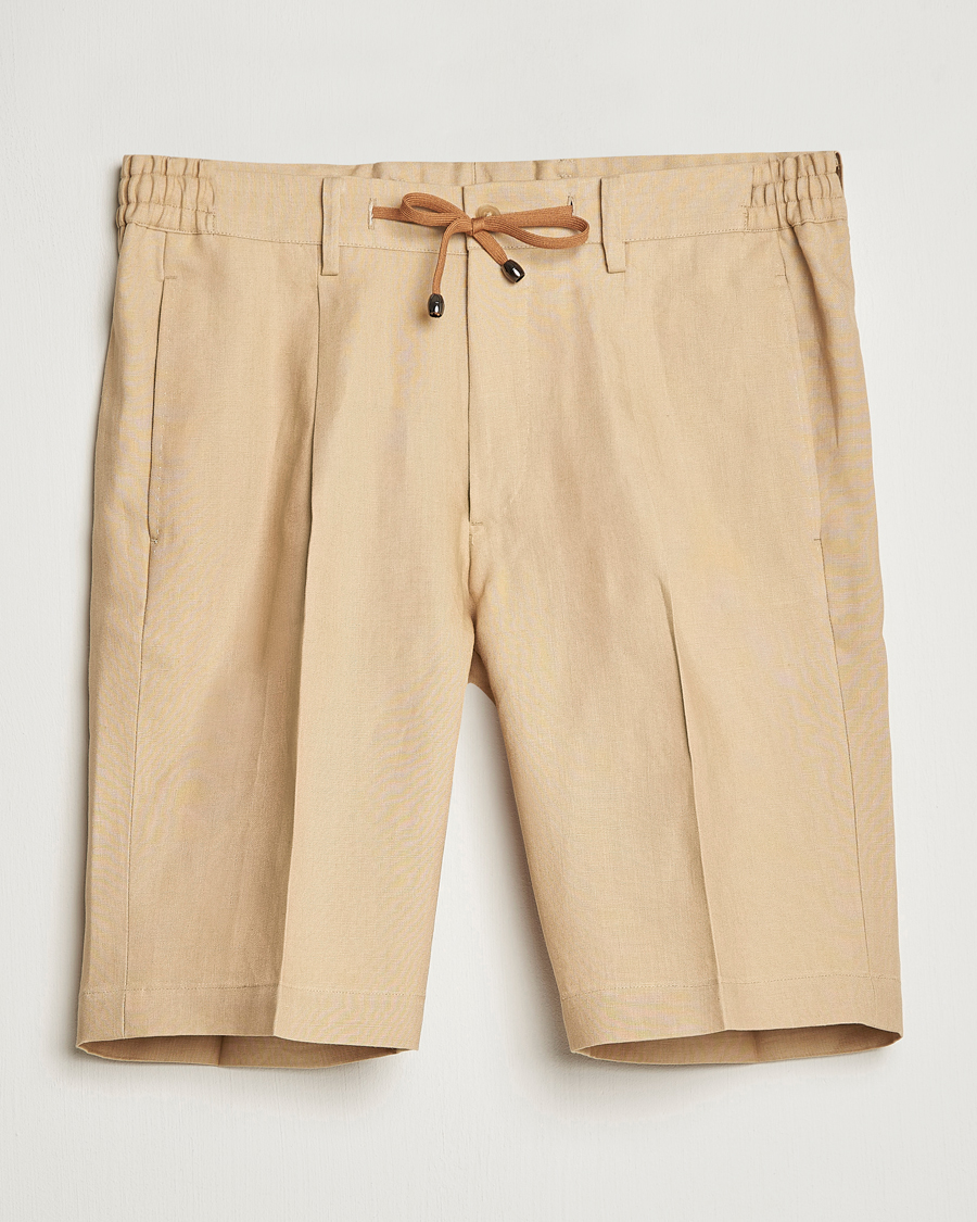Hombres | Pantalones cortos | Beams F | Pleated Linen Shorts Khaki