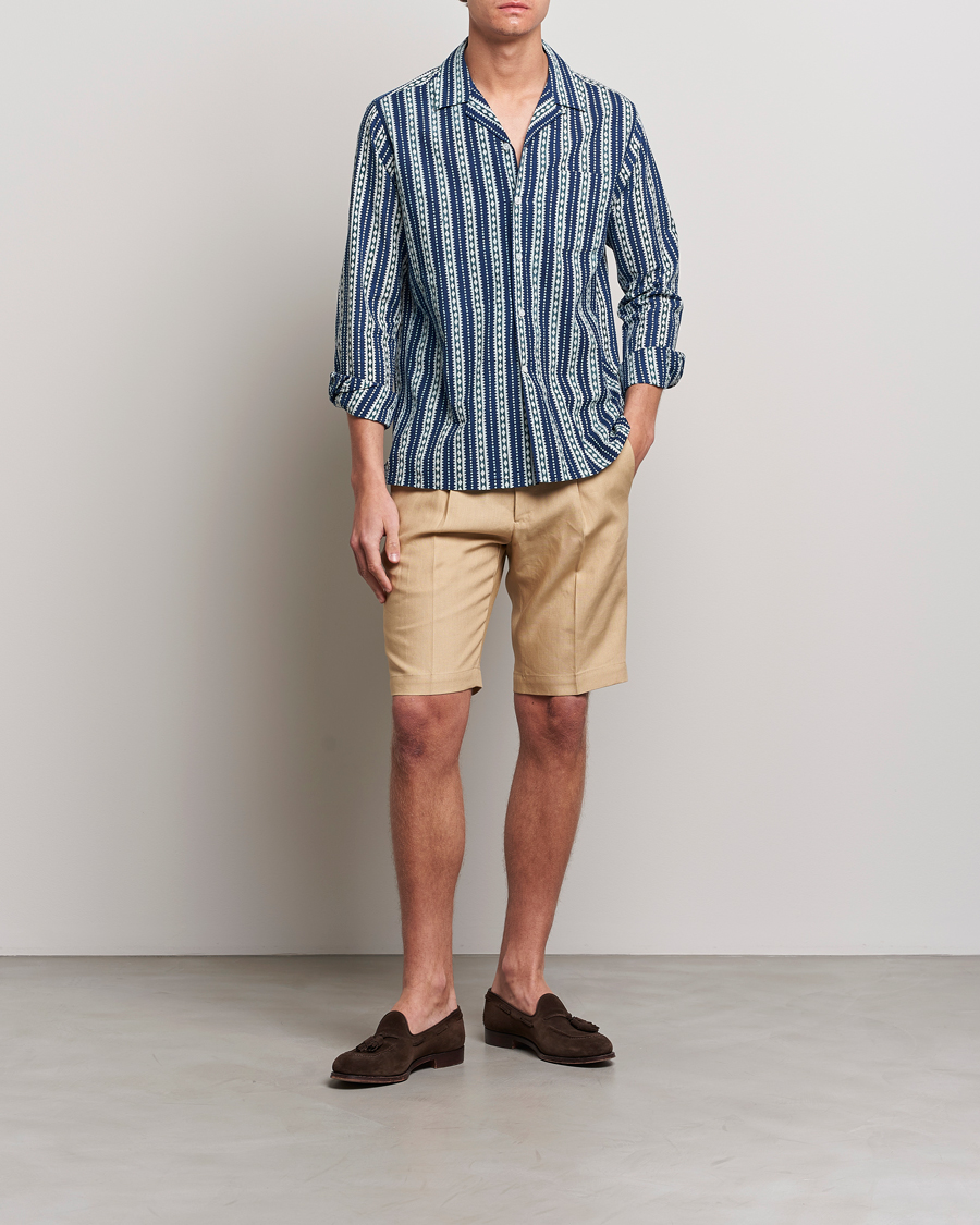 Hombres | Pantalones cortos | Beams F | Pleated Linen Shorts Khaki