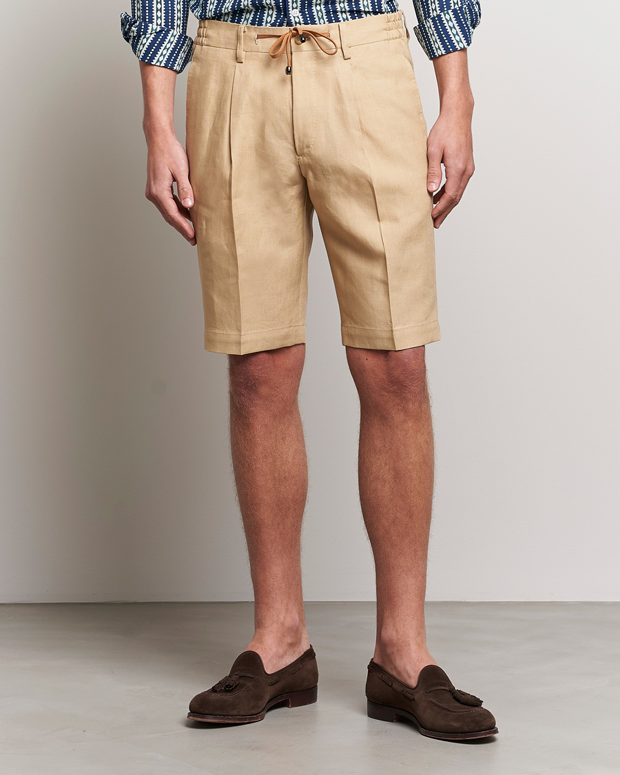 Hombres | Pantalones cortos | Beams F | Pleated Linen Shorts Khaki