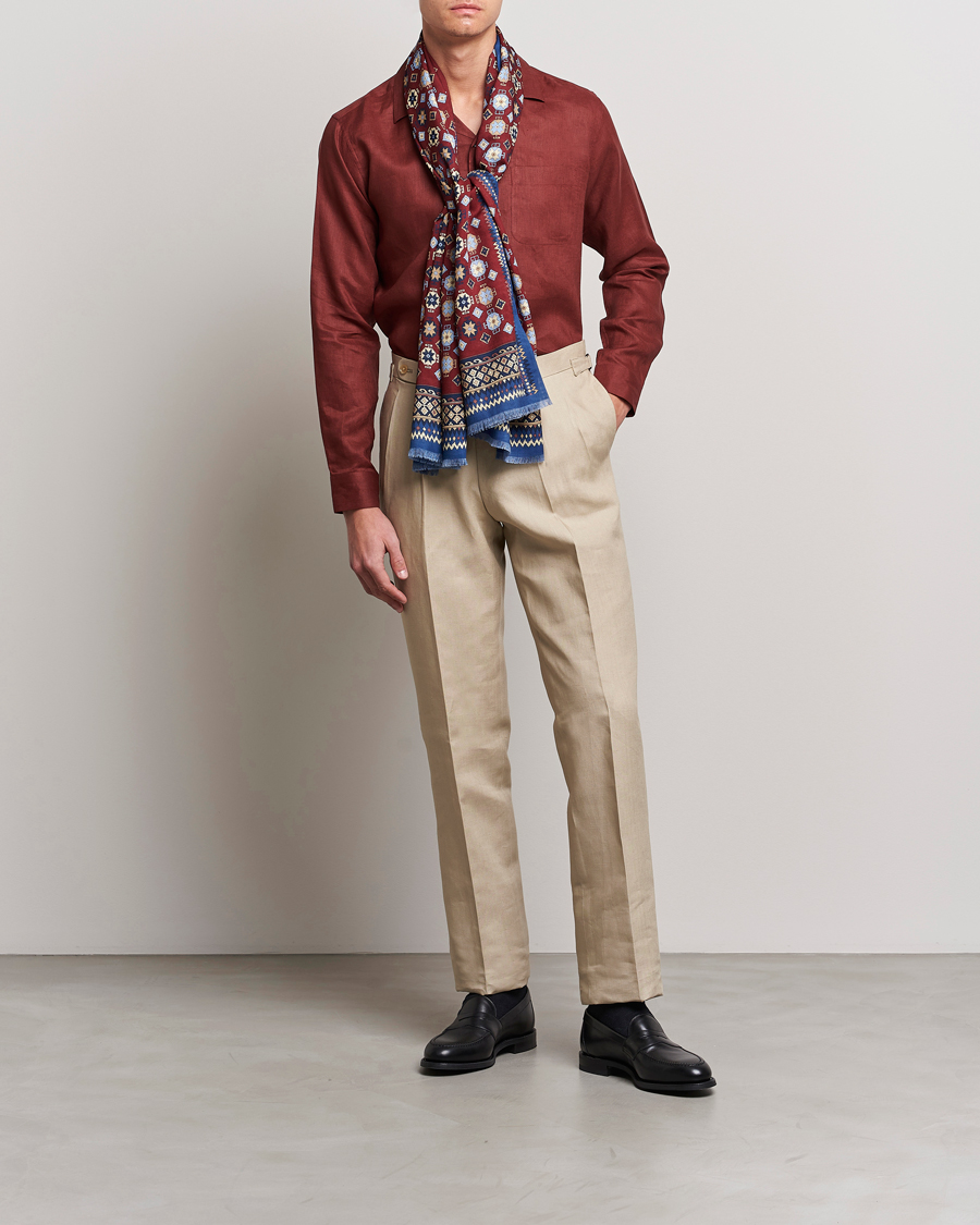 Hombres | Pantalones | Beams F | Pleated Linen Trousers Beige