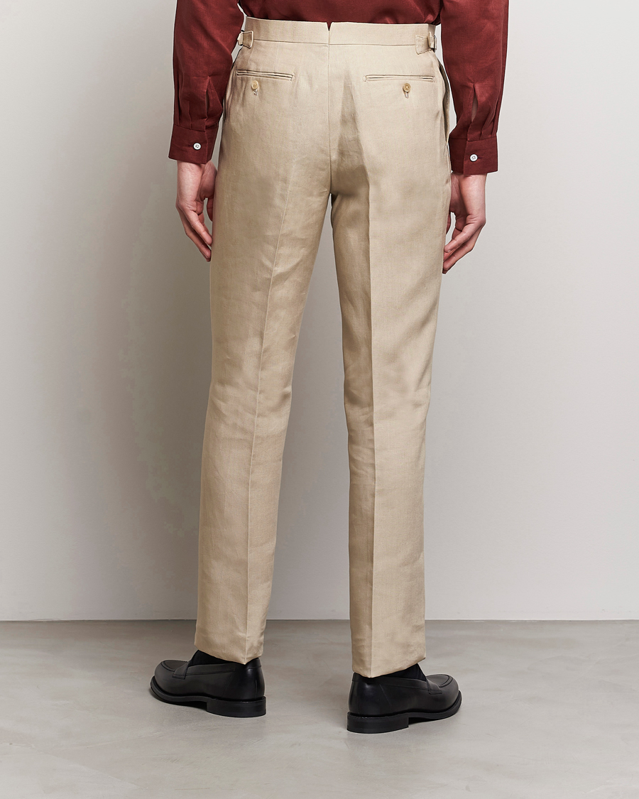 Hombres | Pantalones | Beams F | Pleated Linen Trousers Beige