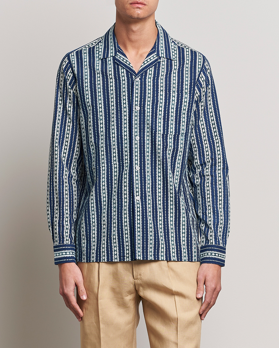 Hombres | Camisas | Beams F | Relaxed Cotton Shirt Blue Stripes