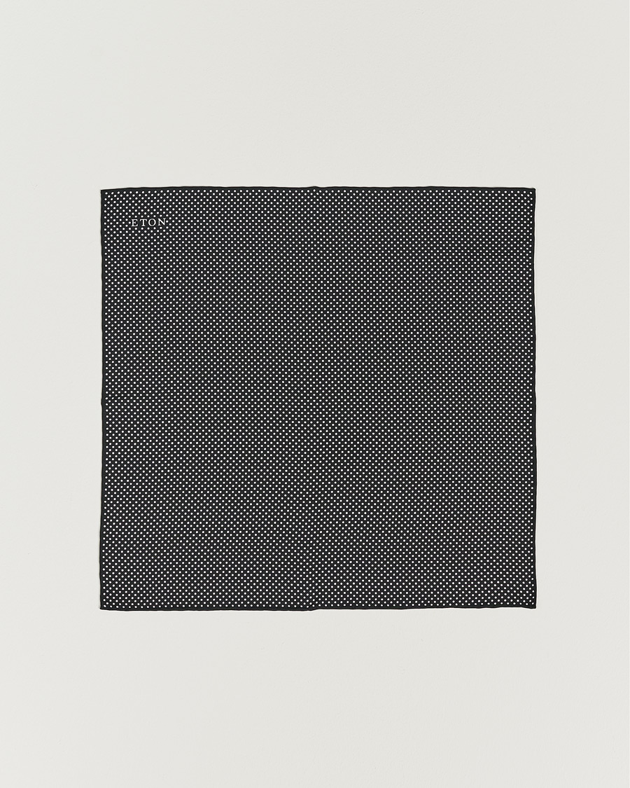 Hombres | Eton Silk Polka Dot Pocket Square Black | Eton | Silk Polka Dot Pocket Square Black