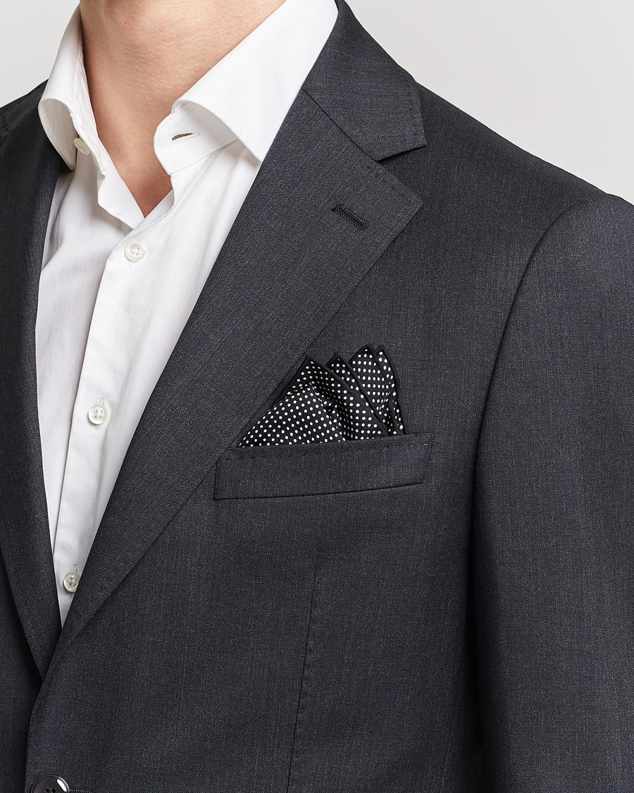 Hombres | Eton Silk Polka Dot Pocket Square Black | Eton | Silk Polka Dot Pocket Square Black