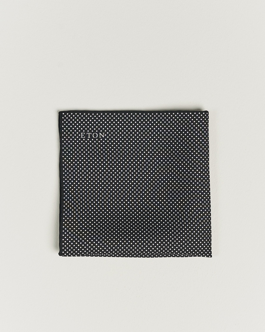 Hombres | Eton Silk Polka Dot Pocket Square Black | Eton | Silk Polka Dot Pocket Square Black